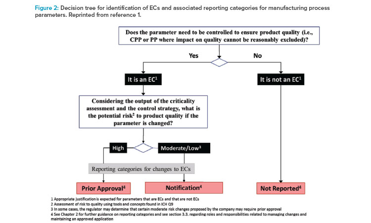 Decision tree for identifi cation of ECs and associated reporting categories for manufacturing process parameters. Reprinted from reference 1.